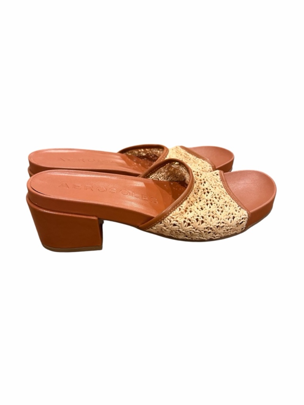AEROSOLES Brown Leather & Natural Woven Slide Mule‎ - Picture 7 of 10